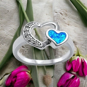 Blue Opal Heart 925 Sterling Silver Ring