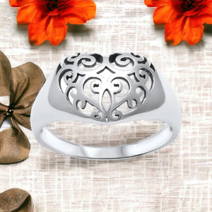 Fancy Design Heart .925 Sterling Silver Ring