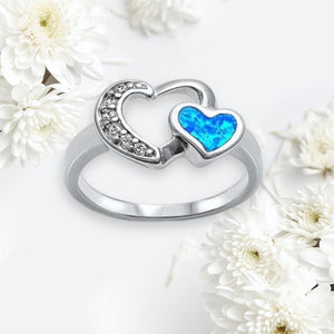 Blue Opal Heart 925 Sterling Silver Ring
