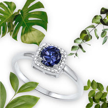 Load image into Gallery viewer, Simulated Tanzanite Halo &amp; CZ .925 Sterling Silver Ring