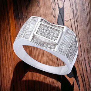 Men's 2ct Baguette & Pave CZ Fashion .925 Sterling Silver Ring