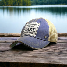 Load image into Gallery viewer, &quot;What Happens at the Lake Stays at the Lake&quot; Distressed Trucker Hat