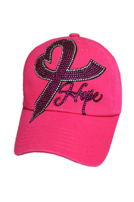 Pink Cancer Heart Hope Rhinestone Cap