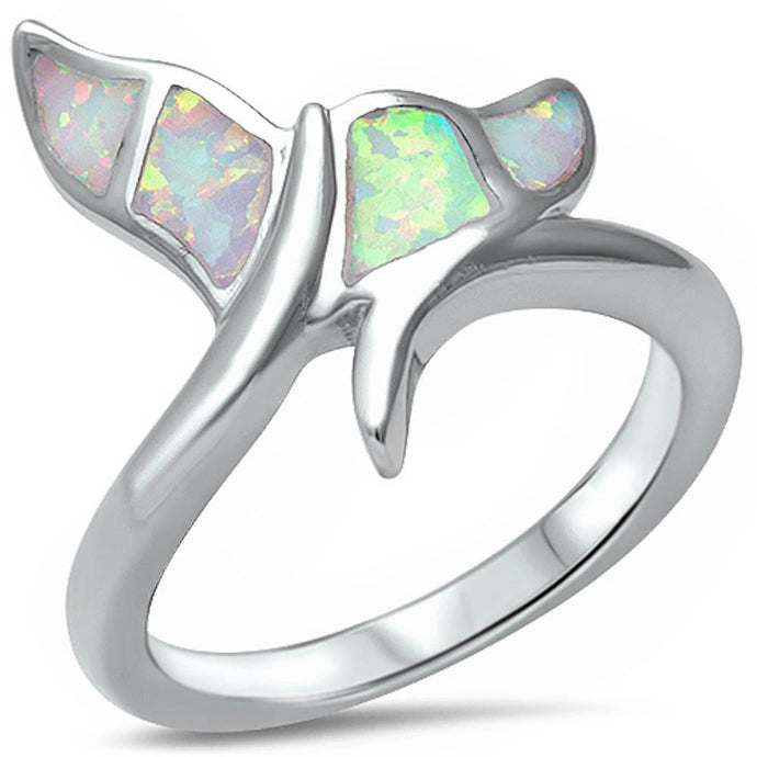 White Opal Fish Tail .925 Sterling Silver Ring size 6
