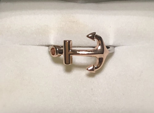 925 Sterling Silver Two - Tone Anchor Ring - Size 8.