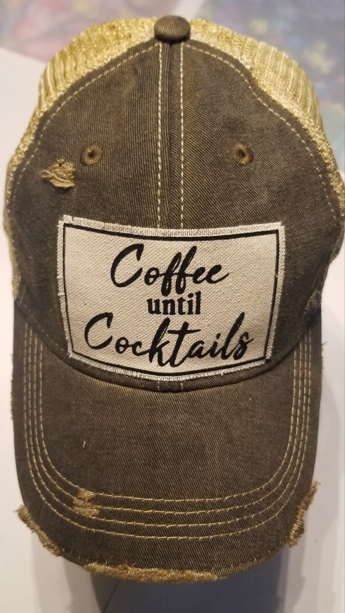 Coffee Until Cocktails Distressed Unisex Trucker Hat
