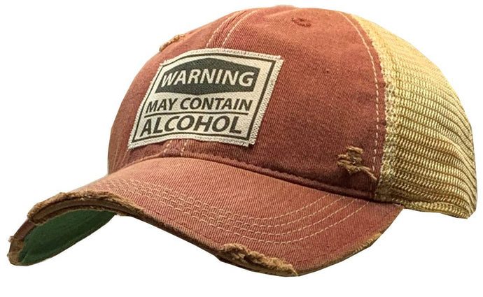 Warning May Contain Alcohol Distressed Trucker Baseball Cap