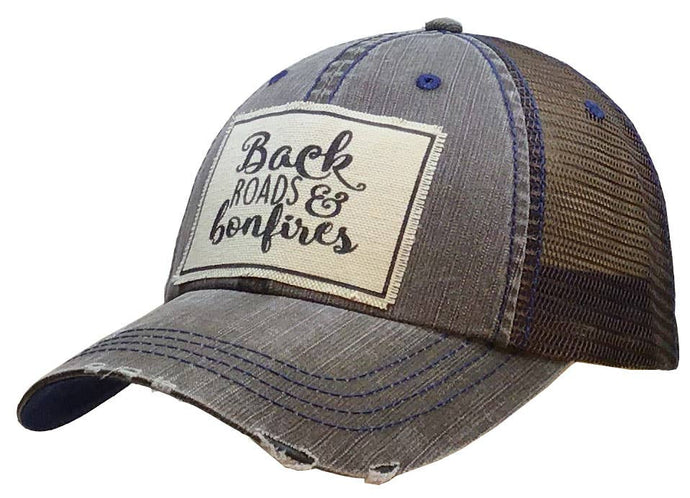 Back Roads & Bonfires Distressed Trucker Hat Baseball Cap