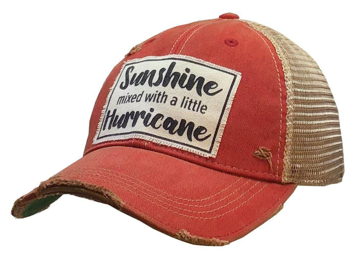 Sunshine Mixed with a Little Hurricane Red Distressed Trucker Hat