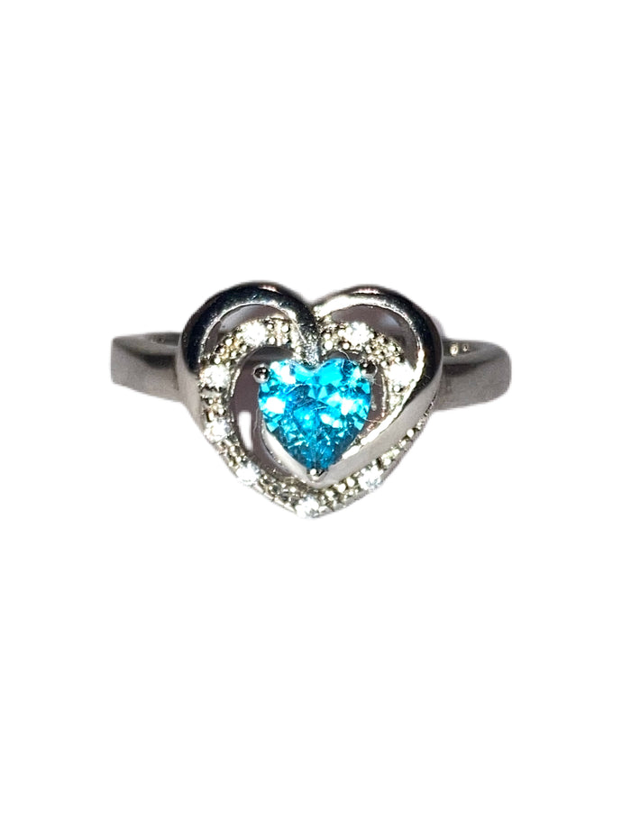 Blue Heart Sterling Silver Ring size 6