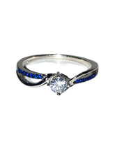 Load image into Gallery viewer, 925 Sterling Silver Round Cut Engagement Blue CZ Ring Size 7.