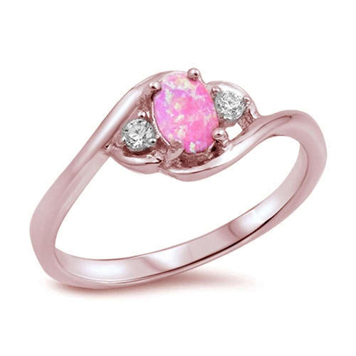 Lab Created Pink Opal & Cubic Zirconia Sterling Silver Ring
