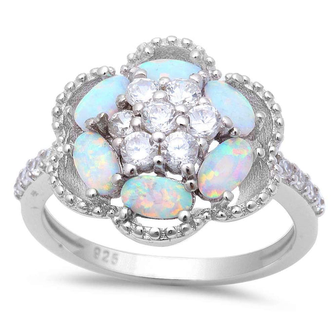 White Fire Opal & Cubic Zirconia .925 Sterling Silver Ring