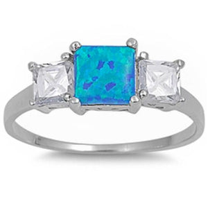 Blue Fire Opal & CZ Sterling Silver Ring size 4
