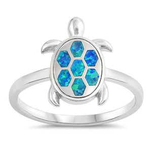 Blue Opal Turtle .925 Sterling Silver Ring