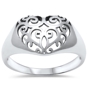 Fancy Design Heart .925 Sterling Silver Ring