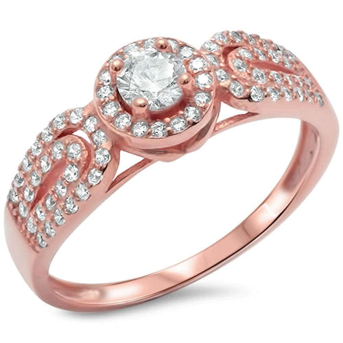 Rose Gold Plated Round & Pave Cz .925 Sterling Silver Ring