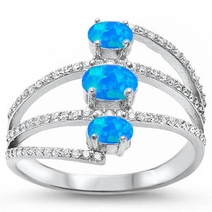 Oval Blue Opal & Cubic Zirconia Sterling Silver Ring