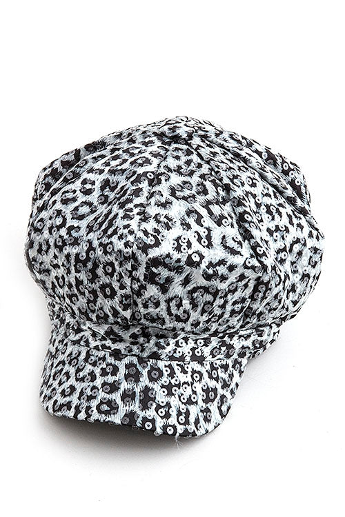 Animal Print Sequin Hat Black and White
