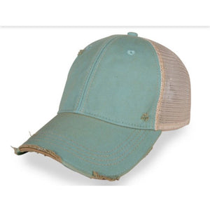 Don't Rush Me Vintage Distressed Hat - Ocean Green