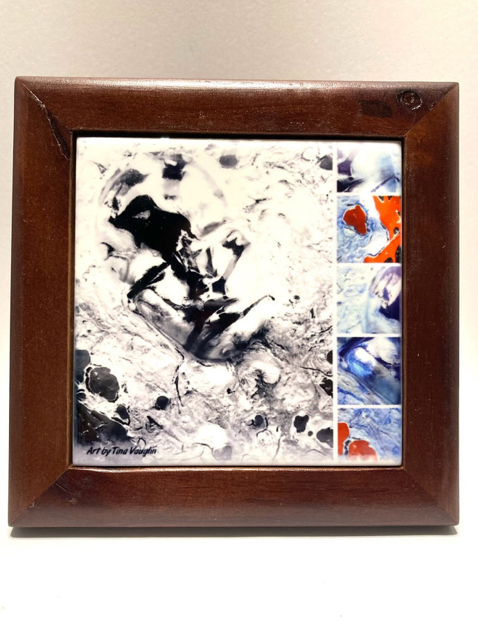 Faces Original Framed Tile Artwork for Desk or Wall.