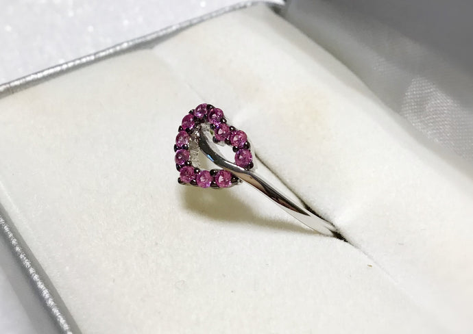 925 Sterling Silver Heart Shape Ruby CZ Ring.