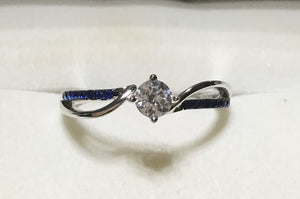 925 Sterling Silver Round Cut Engagement Blue CZ Ring Size 7.