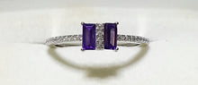 Load image into Gallery viewer, 925 Sterling Silver Double Baguette Straight Cut Amethyst &amp; Clear CZ Ring.